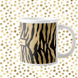 Zwart en Gold Wild Animal Print met naam Grote Koffiekop
