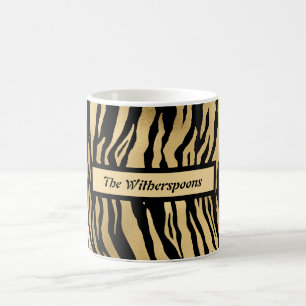 Zwart en Gold Wild Animal Print met naam Koffiemok