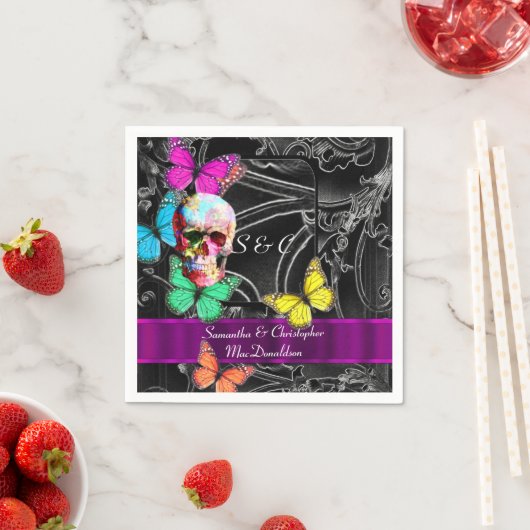 Zwart en gotische suiker schedel bruiloft servet (Insitu)