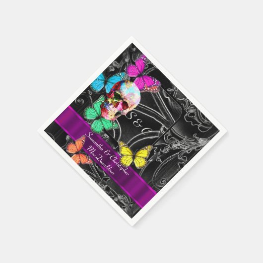 Zwart en gotische suiker schedel bruiloft servet (Hoek)