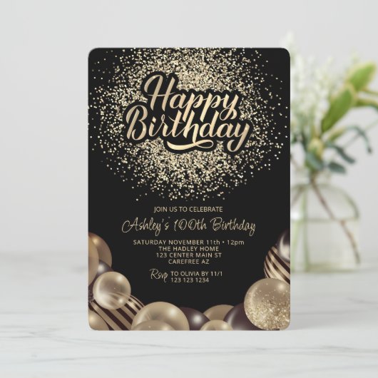 Zwart en Goud 100e Verjaardag Kaart (Staand voorkant)