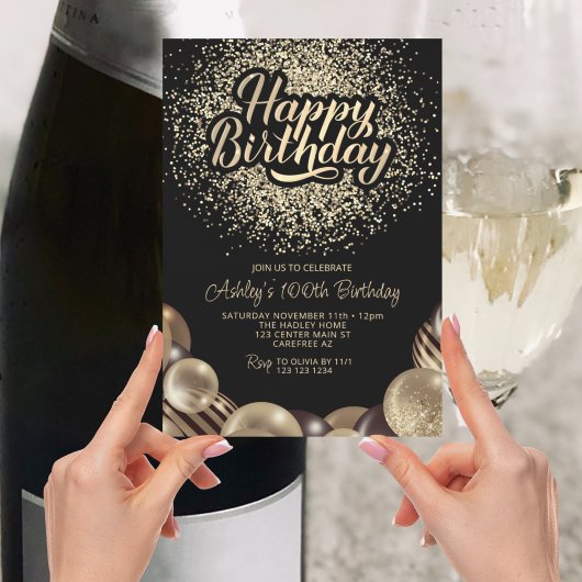 Zwart en Goud 100e Verjaardag Kaart