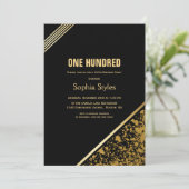 Zwart en goud 100ste verjaardagsfeestje kaart (Staand voorkant)