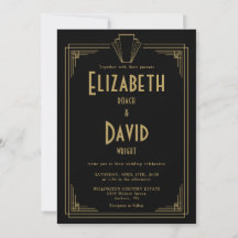 Zwart en goud 1920 Art Deco Monogram Trouwfeest