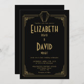 Zwart en goud 1920s Art Deco Monogram bruiloft Kaart (Voorkant / Achterkant)