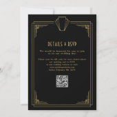 Zwart en goud 1920s Art Deco QR Code Huwelijk Kaart (Achterkant)