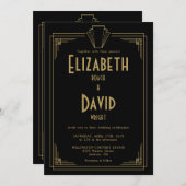 Zwart en goud 1920s Art Deco QR Code Huwelijk Kaart (Voorkant / Achterkant)