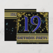 Zwart en goud 19e verjaardag kaart (Voorkant / Achterkant)