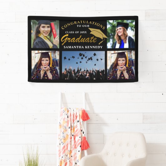 Zwart en goud 2023 Afstuderen 5 Foto collage Spandoek (Insitu)