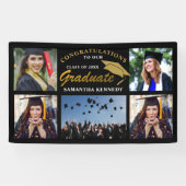 Zwart en goud 2023 Afstuderen 5 Foto collage Spandoek (Horizontaal)