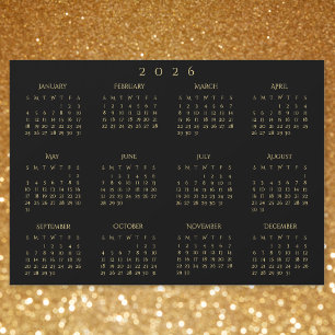 Zwart en Goud 2026 Jaarkalender Magnetische Kaart
