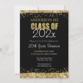 Zwart en Goud 20e Jubileum Schooluitnodiging Kaart (Voorkant)