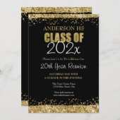 Zwart en Goud 20e Jubileum Schooluitnodiging Kaart (Voorkant / Achterkant)