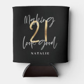 Zwart en goud 21ste verjaardag modern script stijl blikjeskoeler (Voorkant)