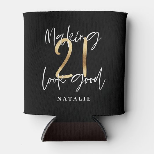 Zwart en goud 21ste verjaardag modern script stijl blikjeskoeler (Voorkant)