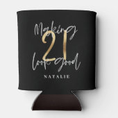 Zwart en goud 21ste verjaardag modern script stijl blikjeskoeler (Achterkant)