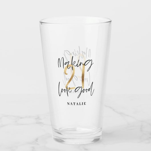 Zwart en goud 21ste verjaardag modern script stijl glas (Achterkant)