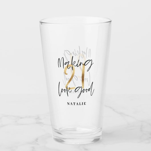 Zwart en goud 21ste verjaardag modern script stijl glas (Voorkant)