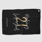 Zwart en goud 21ste verjaardag modern script stijl golfhanddoek (Horizontaal)