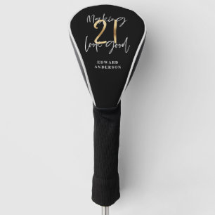 Zwart en goud 21ste verjaardag modern script stijl golfheadcover
