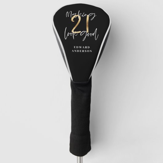 Zwart en goud 21ste verjaardag modern script stijl golfheadcover (Voorkant)