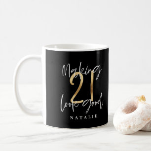 Zwart en goud 21ste verjaardag modern script stijl koffiemok