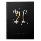 Zwart en goud 21ste verjaardag modern script stijl notitieboek (Voorkant)