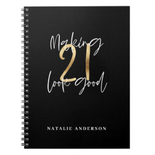 Zwart en goud 21ste verjaardag modern script stijl notitieboek