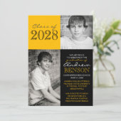 Zwart en Goud 2 Foto Afstuderen Aankondiging (Staand voorkant)