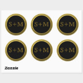Zwart en goud 2-letter monograminitiaal ronde sticker (Vel)