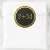 Zwart en goud 2-letter monograminitiaal ronde sticker (Tas)