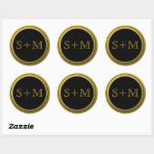 Zwart en Goud 2 Monogram Initiaal Ronde Sticker (Vel)