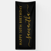 Zwart en Goud 30e Verjaardag Girly Handtekening Na Spandoek (Verticaal)