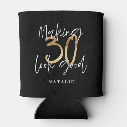 Zwart en goud 30e verjaardag modern script stijlvo blikjeskoeler (Achterkant)