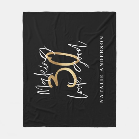 Zwart en goud 30e verjaardag modern script stijlvo fleece deken (Voorkant)