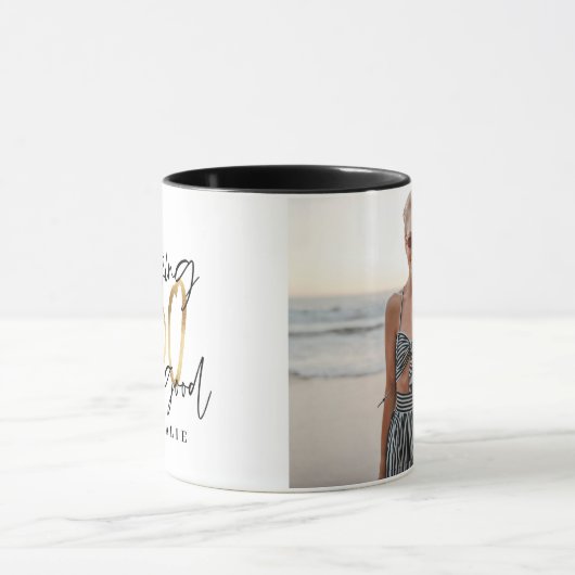 Zwart en goud 30e verjaardag moderne scriptfoto mok (Midden)