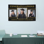 Zwart en Goud 3 Foto Afstuderen Gefeliciteerd Spandoek (Beurs)