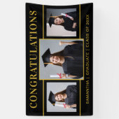 Zwart en Goud 3 Foto Afstuderen Gefeliciteerd Spandoek (Verticaal)