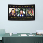 Zwart en Goud 3 Fotocollage Congrats Afstudeerder Spandoek (Beurs)
