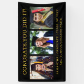 Zwart en Goud 3 Fotocollage Congrats Afstudeerder Spandoek (Verticaal)