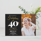 Zwart en Goud | 40 & Fabulous Verjaardag Foto Kaart (Staand voorkant)