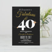 Zwart en Goud | 40 & Fantastische Verjaardag uitno Kaart (Staand voorkant)