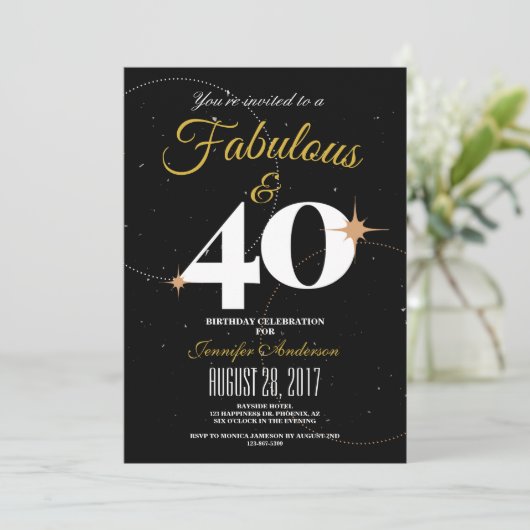 Zwart en Goud | 40 & Fantastische Verjaardag uitno Kaart (Staand voorkant)