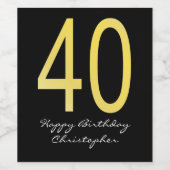 Zwart en goud 40e jaardenlabel Wijn Wijn Etiket (Enkel label)