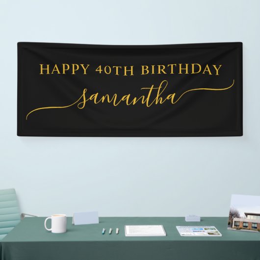 Zwart en goud 40e verjaardag Eenvoudige Swash Naam Spandoek (Beurs)