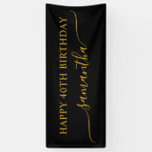 Zwart en goud 40e verjaardag Eenvoudige Swash Naam Spandoek (Verticaal)