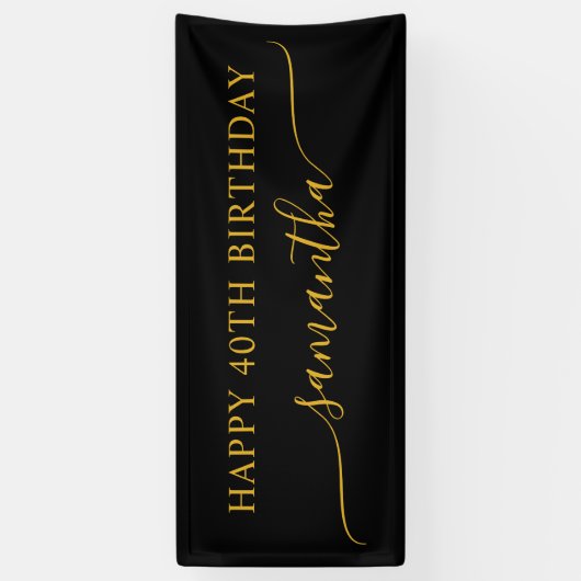 Zwart en goud 40e verjaardag Eenvoudige Swash Naam Spandoek (Verticaal)