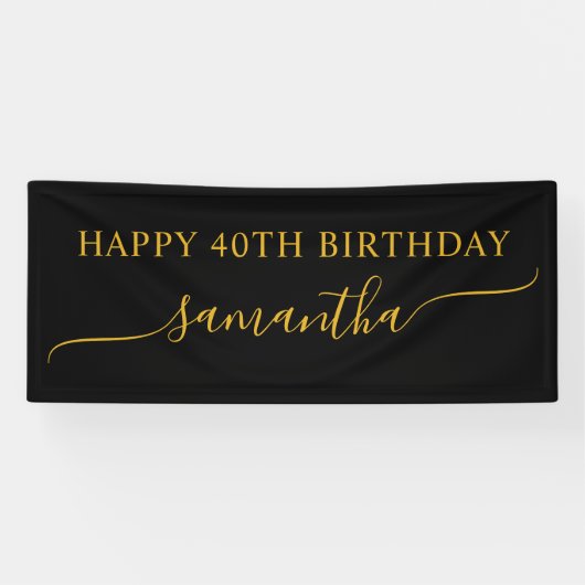 Zwart en goud 40e verjaardag Eenvoudige Swash Naam Spandoek (Horizontaal)