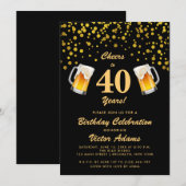 Zwart en Goud 40e Verjaardag | Proost en bier Kaart (Voorkant / Achterkant)