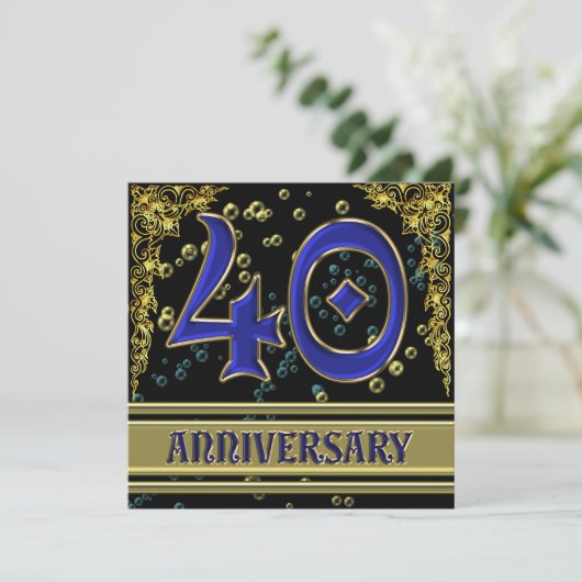 Zwart en goud 40ste verjaardagsfeest kaart (Staand voorkant)